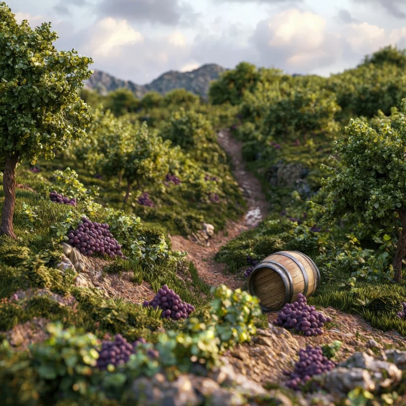 Viñedo ecológico equilibrado con uvas maduras
