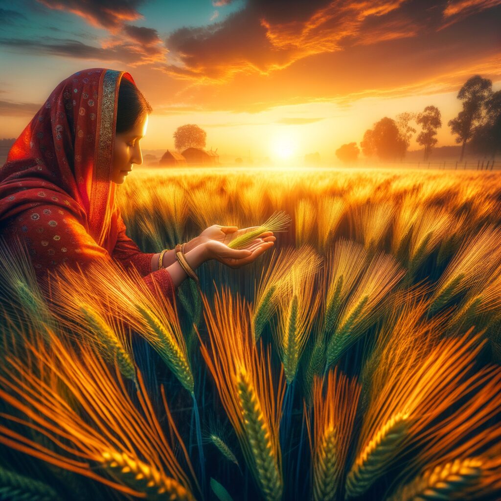 Farmer in sustainable wheat field
