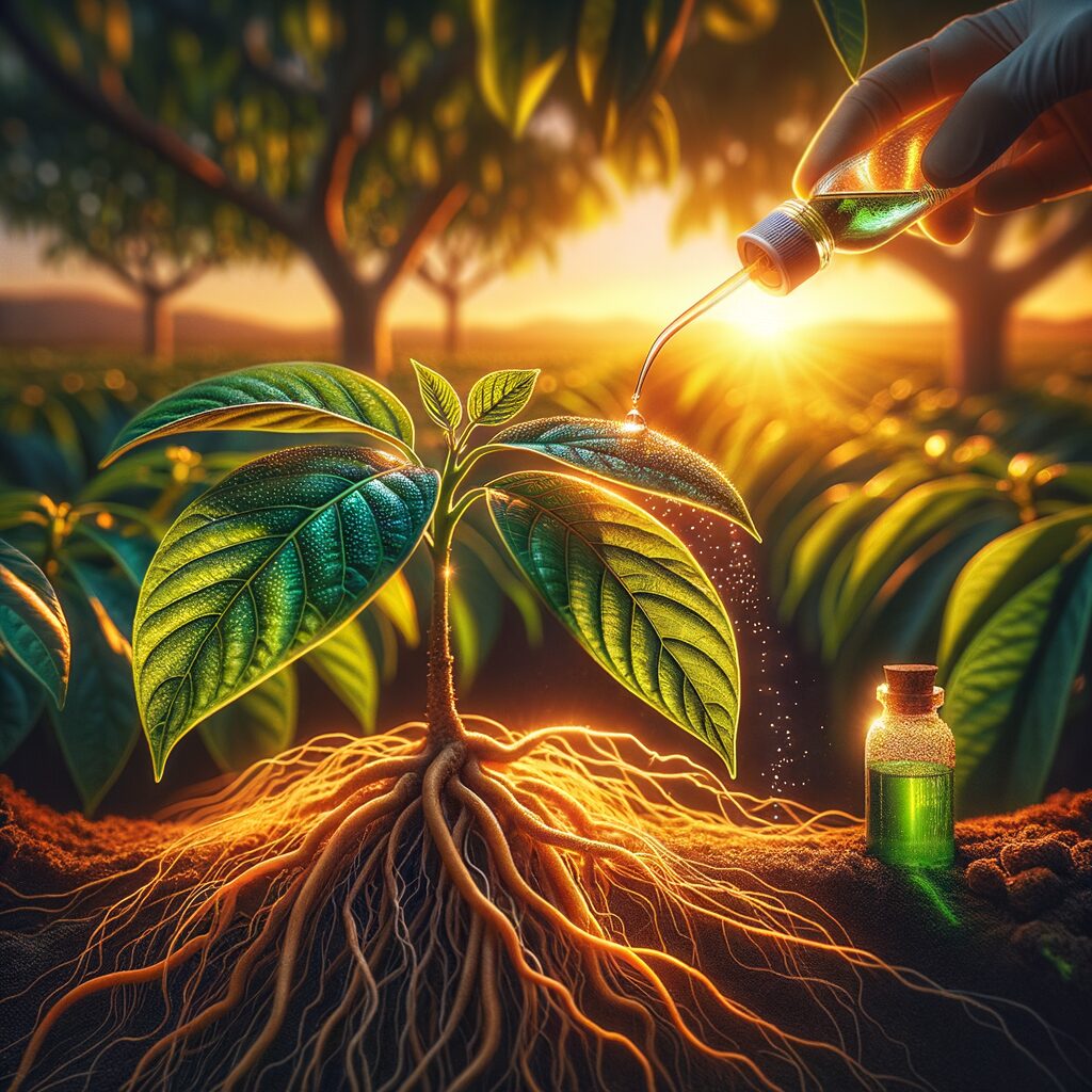 Aplicación de bioestimulantes de aminoácidos en hojas de aguacate